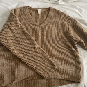 Basic tan knit v neck sweater
